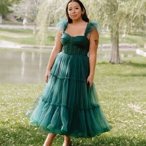 Ava Gowns tiered chiffon corset party dress bridesmaid prom homecoming green L